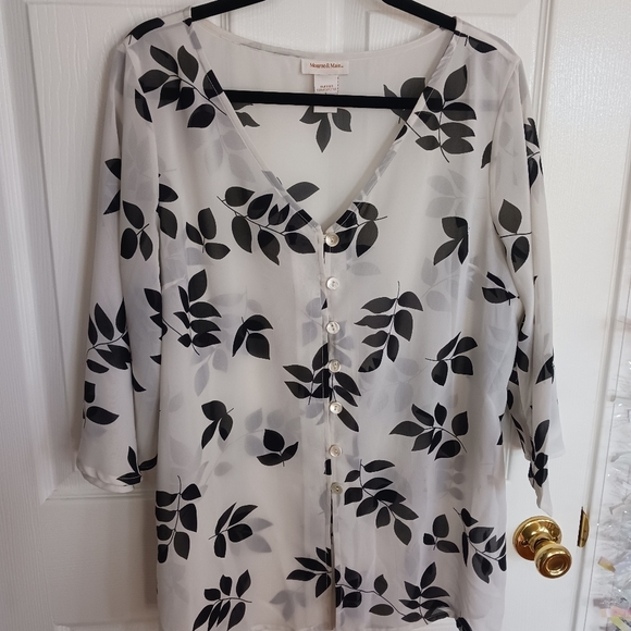 Women's Monroe & Main Sheer White/Black Pants Set Size L lightweight boho cruise - Picture 3 of 12